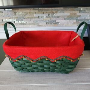 Wood Felt‎ Rectangle Christmas Holiday Gift Decor Basket Bells Ribbon